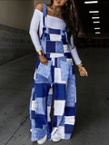 Yooulike Women Plaid Print Jumpsuits Wide Leg Knotted Pockets Shoulder Strap Streetwear Loose Overall Pants