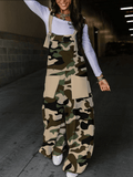 Yooulike Women Camo Print Wide Leg Jumpsuits Knotted Pockets Streetwear Loose Long Overall Pants