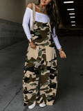 Yooulike Women's Camo Print Wide Leg Jumpsuits Knotted Pockets Shoulder Strap Streetwear Fashion Loose Casual Long Overall Pants