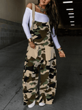 Yooulike Women Camo Print Wide Leg Jumpsuits Knotted Pockets Streetwear Loose Long Overall Pants