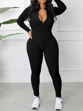 Yooulike Women Solid Color Skinny Zipper Round Neck Long Sleeve Sports Fashion Casual Push Up Long Jumpsuits