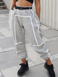 Yooulike Sweatpants Topstitching Pockets Reflective Strips Elastic Waist Sports Streetwear Female Fashion Casual Long Jogging Pant