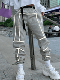 Yooulike Sweatpants Topstitching Pockets Reflective Strips Elastic Waist Sports Streetwear Female Fashion Casual Long Jogging Pant