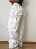 Yooulike Fall Solid Color Cargo Pants Pockets Elastic Waist Drawstring Sports Fashion Streetwear Long Sweatpants