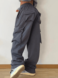 Yooulike Fall Solid Color Cargo Pants Pockets Elastic Waist Drawstring Sports Fashion Streetwear Long Sweatpants