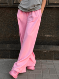 Yooulike Women's Pink Straight Pockets High Waist Streetwear Fashion Loose Long Sweatpants