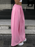 Yooulike Women's Pink Straight Pockets High Waist Streetwear Fashion Loose Long Sweatpants