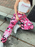 Yooulike Pink Women Joggers Cargo Pants Camouflage High Waist Hip-Hop Leisure Sports Weekend Fashion Long Sweatpants