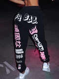 Yooulike Women Letter Graphic Elastic Waist Sports Fashion Casual Streetwear Long Jogger Pants