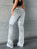 Yooulike Women Striped Knitted Stacked Leggings Pants Hip Lifting Casual Streetwear Trousers Y2K Fluffy Jogger Sweatpants