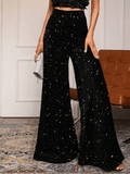 Yooulike Autumn Women Flare Pants Sequin Sparkly Medium Waist Elegant Fashion Loose Vintage Clubwear Party Long Trousers