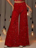 Yooulike Autumn Women Flare Pants Sequin Sparkly Medium Waist Elegant Fashion Loose Vintage Clubwear Party Long Trousers