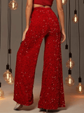 Yooulike Autumn Women Flare Pants Sequin Sparkly Medium Waist Elegant Fashion Loose Vintage Clubwear Party Long Trousers