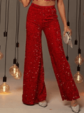 Yooulike Autumn Women Flare Pants Sequin Sparkly Medium Waist Elegant Fashion Loose Vintage Clubwear Party Long Trousers