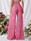 Yooulike Autumn Women Flare Pants Sequin Sparkly Medium Waist Elegant Fashion Loose Vintage Clubwear Party Long Trousers