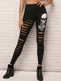 Yooulike Halloween Ripped Skull Slim High Waist Fashion Casual High Stretch Women Tights Leggings