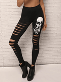 Yooulike Halloween Ripped Skull Slim High Waist Fashion Casual High Stretch Women Tights Leggings