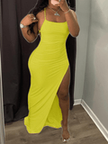 Yooulike Slim Slit Cross Back Backless Spaghetti Straps Sleeveless Clubwear Evening Party Maxi Dress