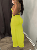 Yooulike Slim Slit Cross Back Backless Spaghetti Straps Sleeveless Clubwear Evening Party Maxi Dress