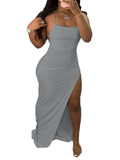 Yooulike Slim Slit Cross Back Backless Spaghetti Straps Sleeveless Clubwear Evening Party Maxi Dress