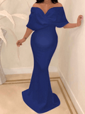 Yooulike Bodycon Boat Neck Backless Off Shoulder Short Sleeve Chic Evening Party Mermaid Maternity Maxi Dress