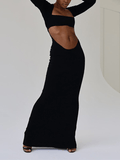 Yooulike Solid Color Bodycon Hollow Out Square Neck Bandeau Crop Backless Long Sleeve Clubwear Chic Cocktail Maxi Dress