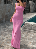 Yooulike Pink Bodycon Backless Tie Back Knot Square Neck Sleeveless Chic Elegant Evening Party Long Dress Maxi Dress