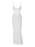 Yooulike White Cut Out Bodycon Hollow Out V-Neck Backless Spaghetti Straps Sleeveless Chic Elegant Fashion Evening Party Maxi Dress