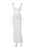 Yooulike White Cut Out Bodycon Hollow Out V-Neck Backless Spaghetti Straps Sleeveless Chic Elegant Fashion Evening Party Maxi Dress