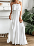 Yooulike Boat Neck Bandeau Backless Off Shoulder Big Swing Draped Chic Elegant Boho Vacation Holiday Maxi Dress