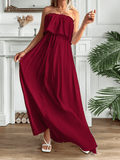 Yooulike Boat Neck Bandeau Backless Off Shoulder Big Swing Draped Chic Elegant Boho Vacation Holiday Maxi Dress