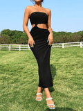 Yooulike Cut Out Bodycon Side Slit Bandeau Backless Sleeveless Chic Elegant Vacation Holiday Maxi Dress