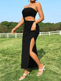 Yooulike Cut Out Bodycon Side Slit Bandeau Backless Sleeveless Chic Elegant Vacation Holiday Maxi Dress