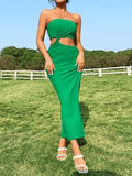 Yooulike Cut Out Bodycon Side Slit Bandeau Backless Sleeveless Chic Elegant Vacation Holiday Maxi Dress