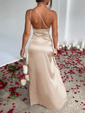 Yooulike Bridesmaid Maxi Dress Ruffle Bodycon Side Slit Oblique Shoulder Cami Sleeveless Elegant Fashion Evening Party