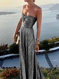 Yooulike Bronzing Bandeau Sleeveless Elegant Fashion Evening Party Prom Long Maxi Dress