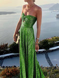 Yooulike Bronzing Bandeau Sleeveless Elegant Fashion Evening Party Prom Long Maxi Dress