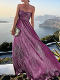 Yooulike Bronzing Bandeau Sleeveless Elegant Fashion Evening Party Prom Long Maxi Dress