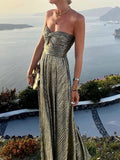 Yooulike Bronzing Bandeau Sleeveless Elegant Fashion Evening Party Prom Long Maxi Dress