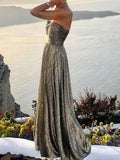 Yooulike Bronzing Bandeau Sleeveless Elegant Fashion Evening Party Prom Long Maxi Dress