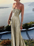 Yooulike Bronzing Bandeau Sleeveless Elegant Fashion Evening Party Prom Long Maxi Dress