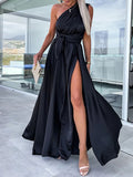 Yooulike Multi-Way Belt Side Slit V-Neck Halter Neck Backless Sleeveless Elegant Fashion Evening Party Prom Beach Maxi Dress