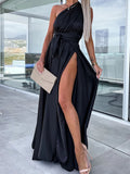 Yooulike Multi-Way Belt Side Slit V-Neck Halter Neck Backless Sleeveless Elegant Fashion Evening Party Prom Beach Maxi Dress