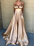 Yooulike Solid Color Draped V-Neck Sleeveless Elegant Evening Wedding Party Ceremony Maxi Dress