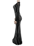 Yooulike Bodycon Rhinestone Shimmer Mesh Zipper Round Neck Long Sleeve Elegant Evening Party Ceremony Maxi Dress