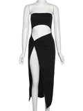 Yooulike Solid Color Ruffle Cut Out Slit Bandeau Backless Sleeveless Elegant Fashion Cocktail Bodycon Maxi Dress