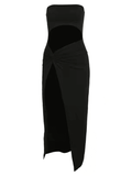 Yooulike Solid Color Ruffle Cut Out Slit Bandeau Backless Sleeveless Elegant Fashion Cocktail Bodycon Maxi Dress