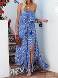 Yooulike Side Slit Flouncy Belt Draped Off Shoulder Sleeveless Big Swing Casual Fashion Holiday Beach Maxi Dress