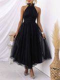 Yooulike Homecoming Cut Out Puffy Tutu Tulle A-Line Halter Neck Off Shoulder Sweet Elegant Evening Party Cocktail Holiday Midi Dress