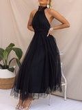 Yooulike Homecoming Cut Out Puffy Tutu Tulle A-Line Halter Neck Off Shoulder Sweet Elegant Evening Party Cocktail Holiday Midi Dress